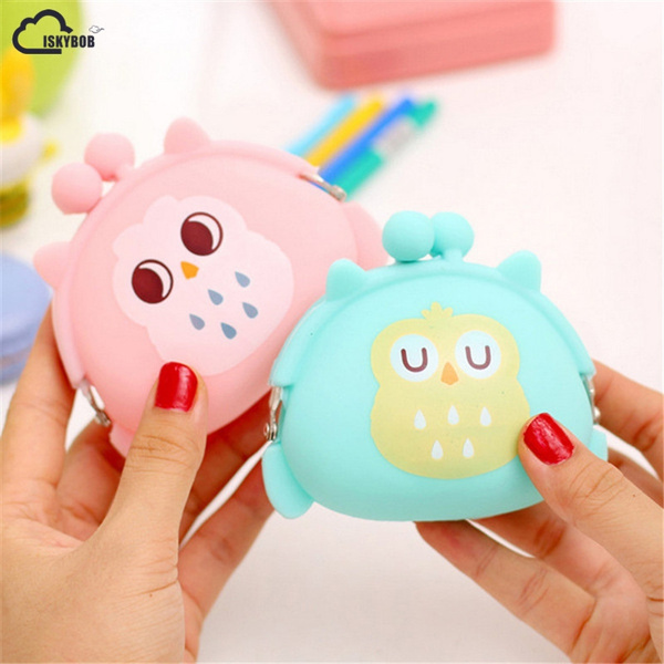 Kawaii Candy Owl Wallet Silicone Small Pouch Cute Coin Purse for Girl Key  Rubber Wallet Children Mini Animal Case Storage Bag