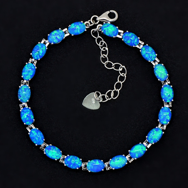 Opal silver bracelet opal bracelet with silver chain