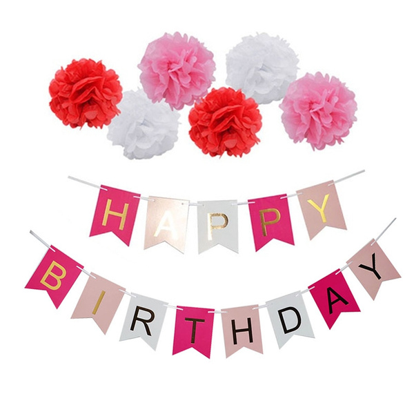 DIY Happy Birthday Banner Tissue Paper Pom Poms Perfect for Birthday ...