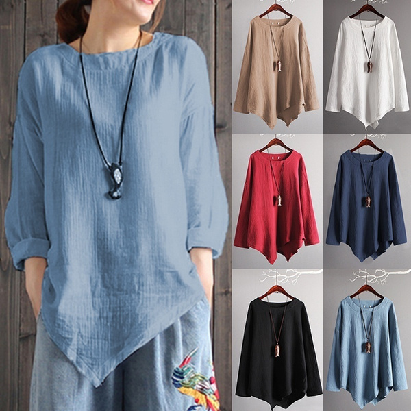 Autumn Casual Women Shirts Woman Clothes Long Sleeve Loose Cotton Linen ...