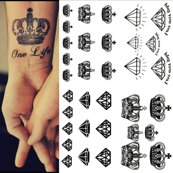 King Queen Crown Temporary Tattoo Sticker Waterproof Men Women