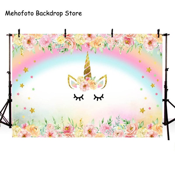 Unicorn Backdrop for Photography Rainbow Birthday Party Photo Background Newborn Baby Flower Backdrops Studio Supplies Props
