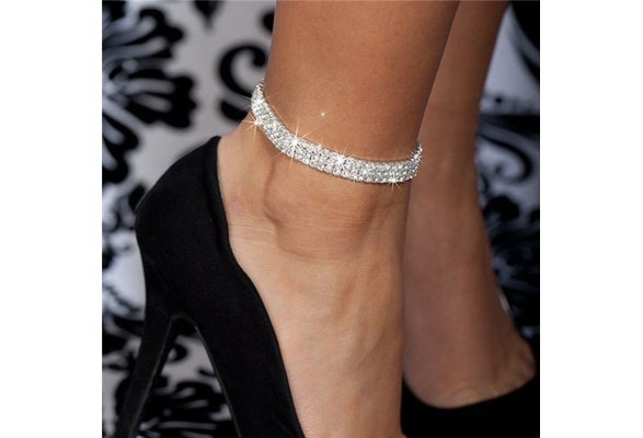 New Silver Ankle Bracelet Stretchy 2 3 4 5 Rows Anklet Chain Diamante Rhinestone