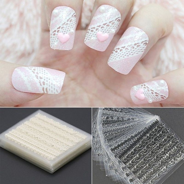 Diy 30 Sheets 3d Lace Nail Art Stickers Black White Tips Decal Manicure Tools Nail Sticker Wish
