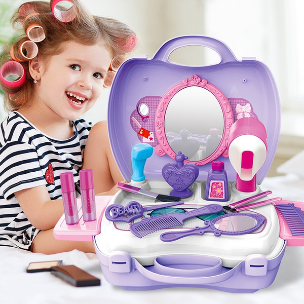 Beauty Salon Toys Vanity Kit Carry Case, Makeup Vanity Toy Set 21 Pcs