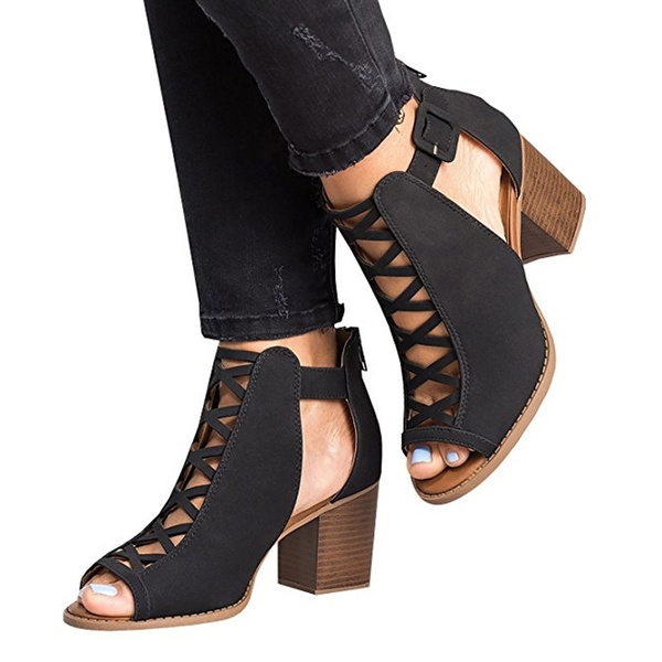 2018 Womens Platform Open Toe Ankle Strap Zipper Back High Heel Sandals ...