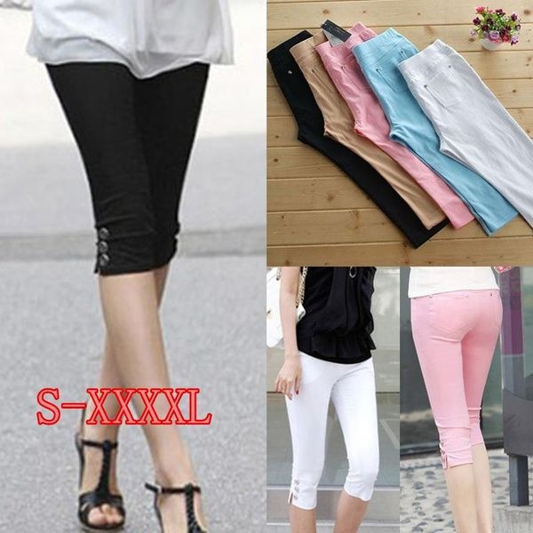 Women Summer Candy Color Casual Plus Size Skinny Slim High Waist