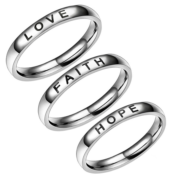 Mealguet Jewelry Stainless Steel Tri-Color Trinity Ring Set Faith Love Hope Engraved Stackable Ring Band for Women,Inspirational Ring 