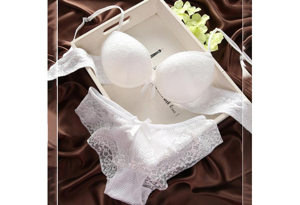 Women Lady Cute Sexy Underwear Satin Lace Embroidery Bra Sets With