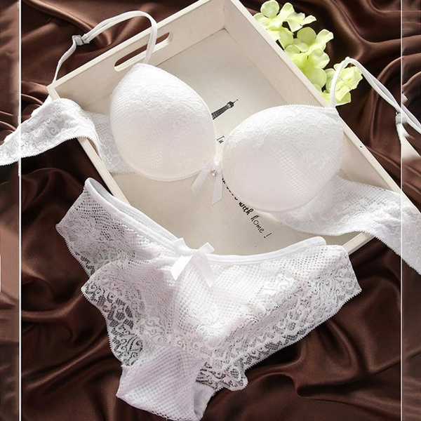 New Womens Lady Cute Sexy Underwear Satin Lace Embroidery Bra Sets With  Panties