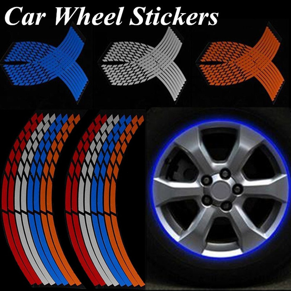 18 Inch Fashion Car Bike 16 Strips Car Carbon Fiber Sticker Reflective Wheel Rim Sticker Tape Motorcycle Accessories Car Rim Stickers