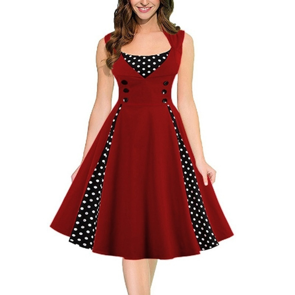 Fashion Women Robe Pin Up Dress Retro Vintage 50s 60s Rockabilly Dot Swing Summer Female Dresses