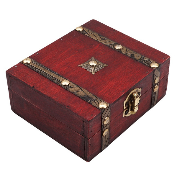 Vintage Wooden Jewelry Storage Box Case Treasure Chest Organizer Holder 