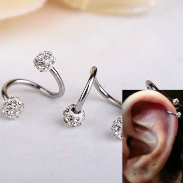 New Crystal Stainless Steel Twist Ear Helix Cartilage Pie Earring P4D0 Body U3Z2 