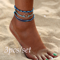 3pcs/set Charm Bohemia Silver Gold Wave Anklets Bracelets for Women Rope Bracelet Beach Anklet Femme Summer Jewelry Accessories Friendship Bracelet
