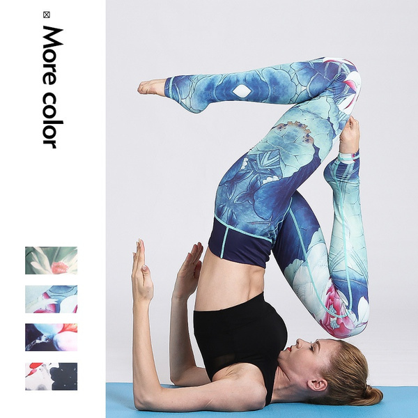 Women Sexy Yoga Pants Printed Dry Fit Sport Pants Elastic Fitness Gym Pants  Workout Running Tight Sport Leggings Female Trousers