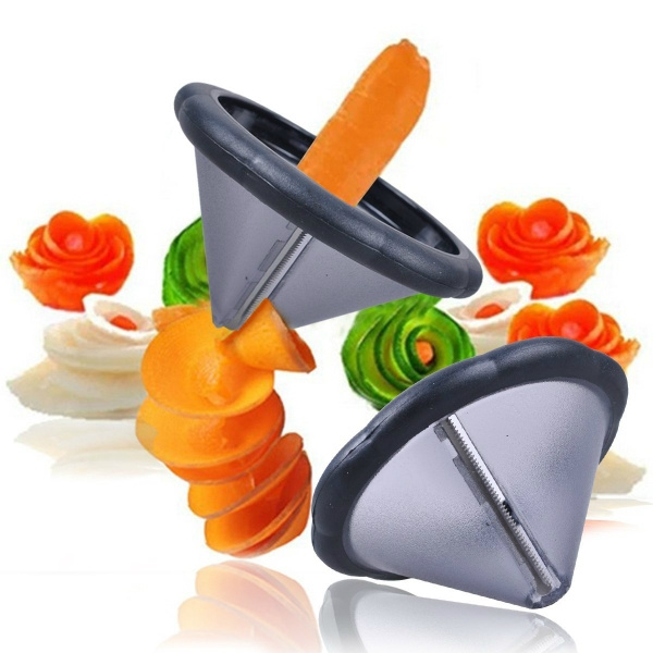 (Flower Slicer) - Easy Carrot Cucumber Spiral Curler Sharpener Crinkle Cutter Stainless Steel Carrot Flower Salad Decorating Maker Peeler for Fruits A