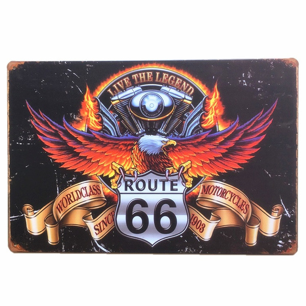 Targa Metallica Vintage Route 66 - 20x30 Cm, In Latta, Per Arredamento Bar, Pub, Garage, Casa, Con 4 Fori Per Appendere, Decorazione Retrò - 2