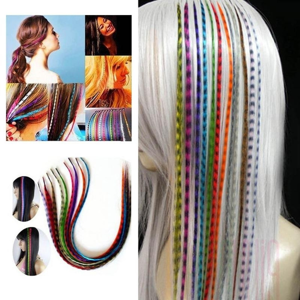 Xiaofeng 16 inch Feather Hair Extensions Kit for Women Girls 65 Pcs Synthetic I-Tip Hair Feathers 13 Mixed Colors with Tools 1Pliers 1 Crochet Hook