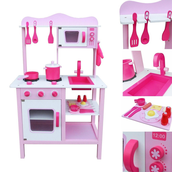 Wood Kitchen Toy Kids Cooking Pretend Play Set Toddler Wooden Playset ...