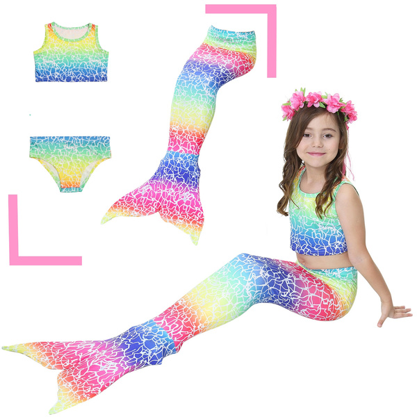 2018 Mädchen Kinder Mermaid Tail Bikini Strandurlaub Swimmable Wear ...