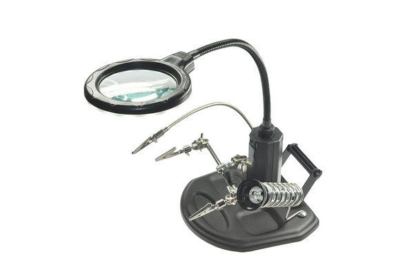 L-Ying 3X 90mm Soldering Iron Holder Magnifing Glass Third Hand Loupe Multifunction Helping Repair Magnifier Clip Welding 