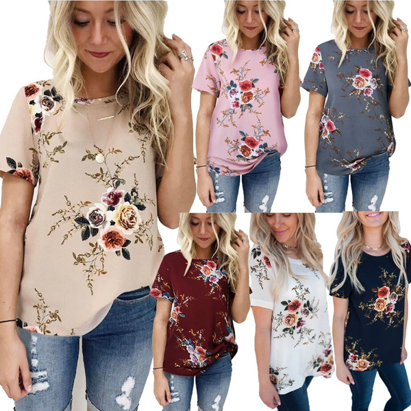 6 Color Summer Simple Short-sleeved Tops Round Neck Print T-shirt | Wish