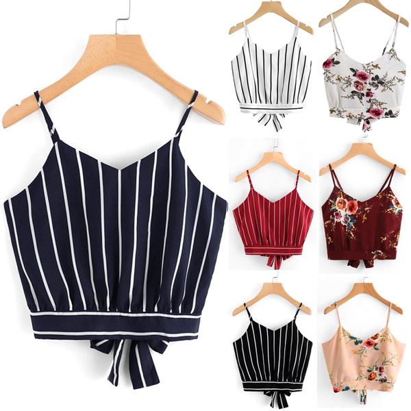 Fahsion Women's V Neck Striped Camisole Crop Tops | Wish