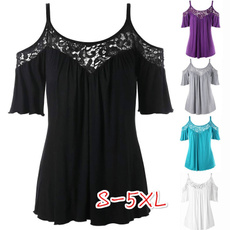 5 Color Summer New Women Fashion Sexy Spaghetti Strap Sleeveless Lace Patchwork T-shirts Loose Ladies Cotton Tops Womens Blouse Plus Size  S-5XL