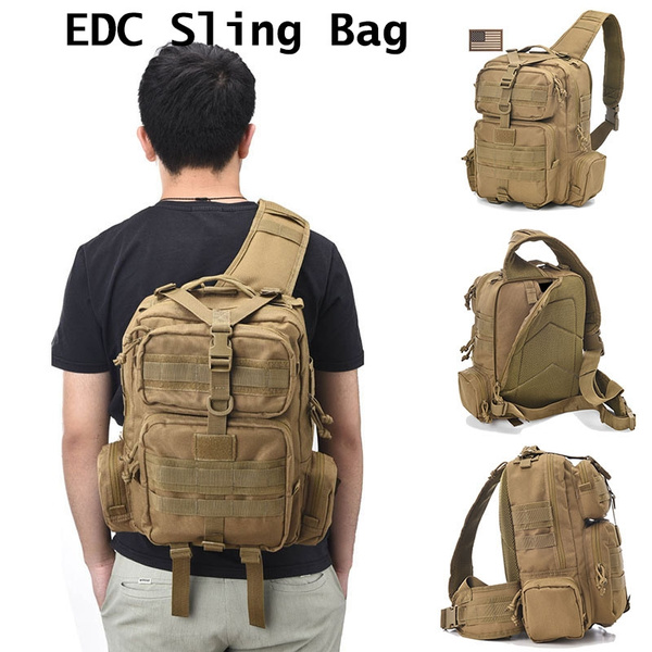 Military Molle Tactical Sling Pack Rover Shoulder Sling Backpack Assault  Range Bag Everyday Carry Bag with USA Flag