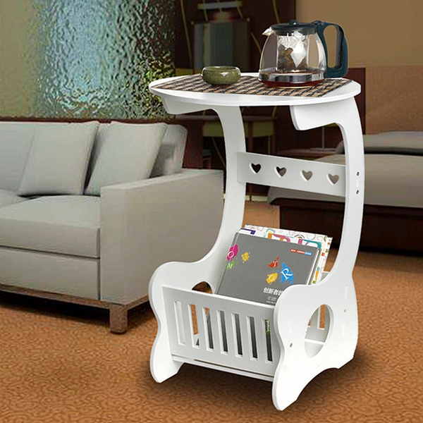 Round Multifunctional Small Coffee Table Magzine Holder Rack Bedroom ...