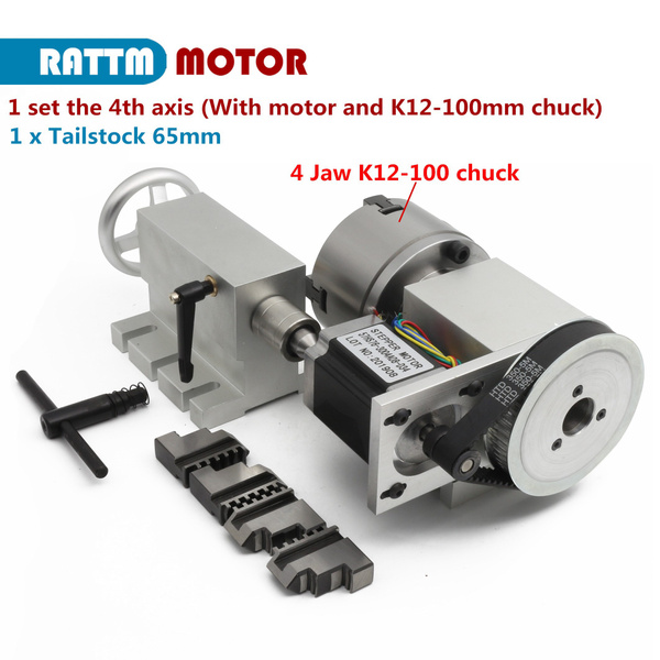 CNC Engraving Machine Router Rotational Rotary 4th-Axis 50MM Chuck+TailStock 