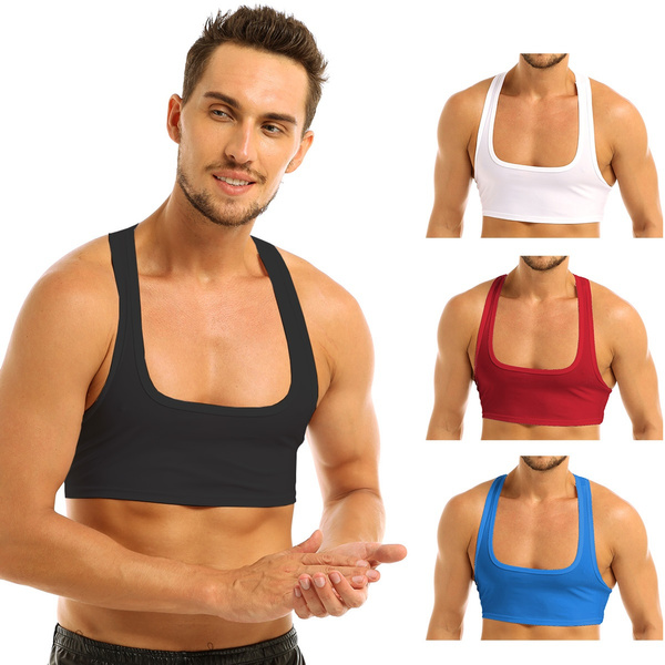 Men's Cropped Tank Top Solid Sleeveless Crop Tops Y Back Shirts