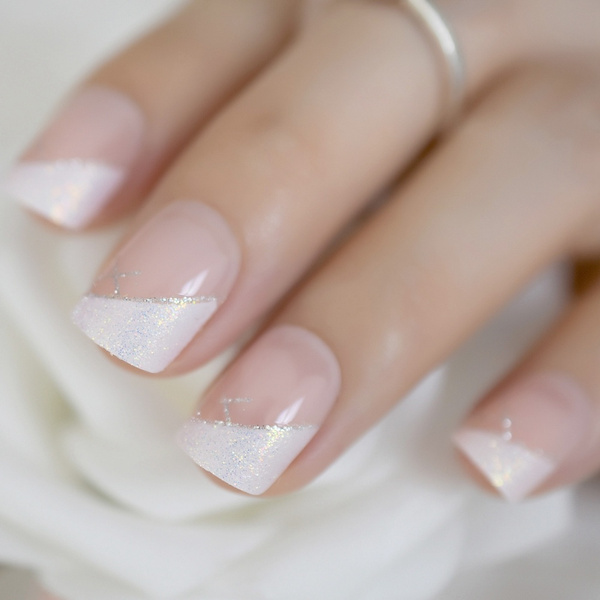 french manicure with glitter tips