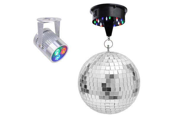 Yescom 12 Mirror Disco Ball w/ Rotating Motor & 3W 3 LEDs Multi-color  Pinspot Spot Light Kit Home Party Disco