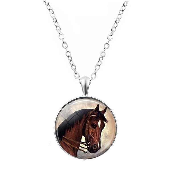 Family Decor Keep Calm and Love Horses Pendant Necklace Cabochon Glass Vintage Bronze Chain Necklace Jewelry Handmade 