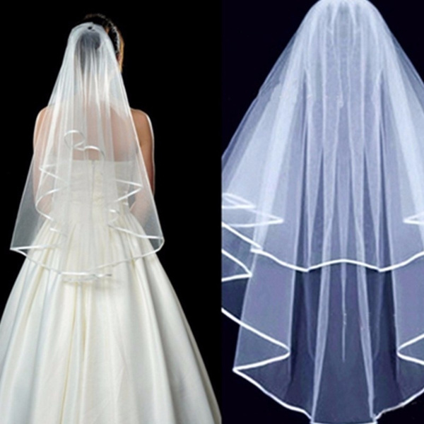 Ribbon Edge Two Layers Wedding Veils with Comb