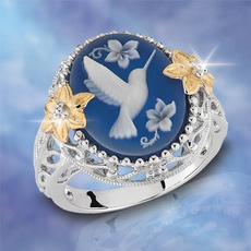 Exquisite Bridal Ring White Bird Pigeon Dove Blue Wax Diamond Jewelry Flower Exaggerated Engagement Cocktail Party Wedding Band Rings for Women Size 6 - 10
