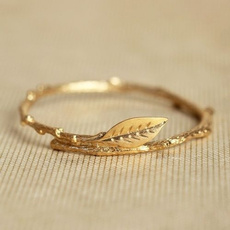 golden, Engagement, leaf, wedding ring