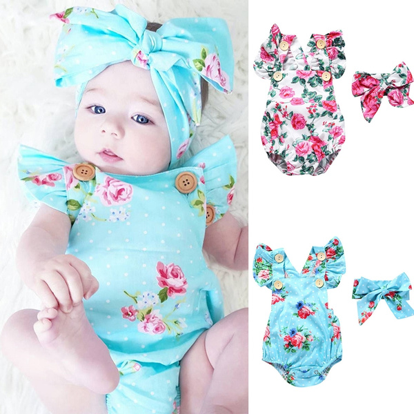 Verano recién nacido bebé y niñas pequeñas mono con estampado de flores ropa  infantil mono de algodón puro bebé mamelucos trajes ropa | Wish