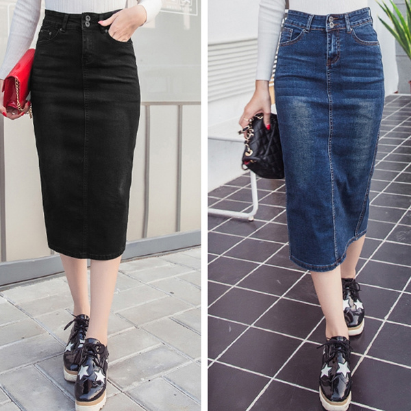Buy online Blue Denim Pencil Skirt With Side Slit from Skirts & Shorts for  Women by Showoff for ₹1299 at 65% off | 2024 Limeroad.com