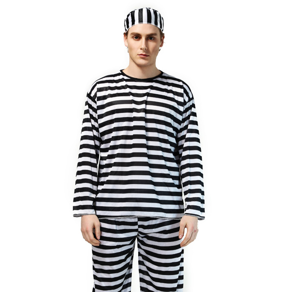 Men's Halloween Costume Black and White Striped Prison Cosplay Costume | Wish