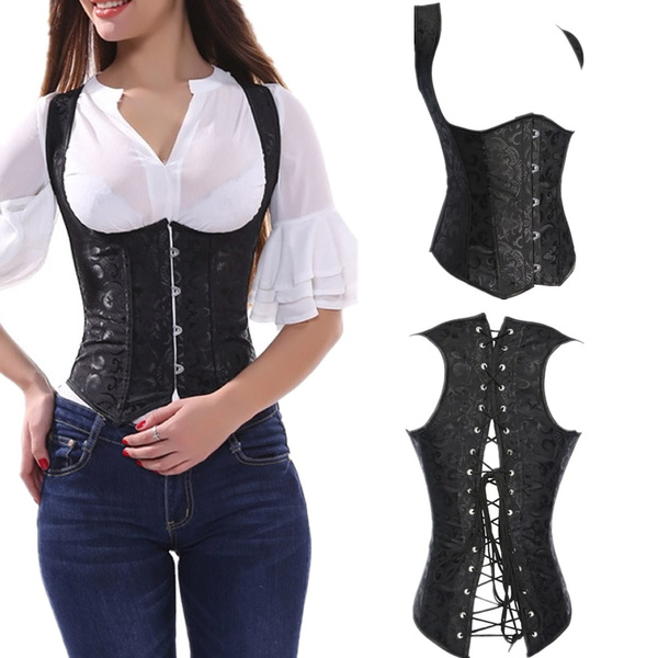 Women's Bustier Corset Top - Women's Corsets and Bustiers Sexy Corset with  Straps Plus Size Gothic Overbust Corset Tops Vest Vintage Corselet, Black,XL  : : Clothing, Shoes & Accessories