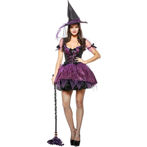 Sexy New Purple Witch Stage Costume Puff Witch Holloween Costumes Adult ...