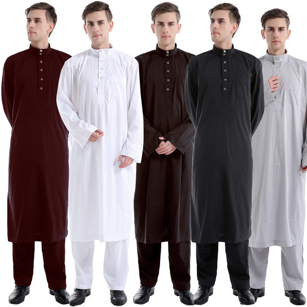 Muslim Men Long Sleeve Thobe Islamic 