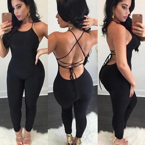 Women Sling Backless Jumpsuit Bandage Halter Romper Slim Playsuit ...