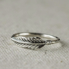 Antique 925 Solid Sterling Silver Feather Ring Stacking Rings Bride Wedding Anniversary Gifts Jewelry Size 6 7 8 9 10