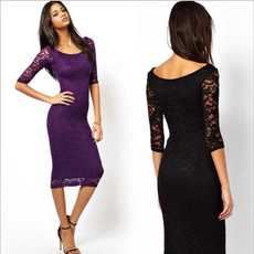 Plus Size, Winter, purple, Dress