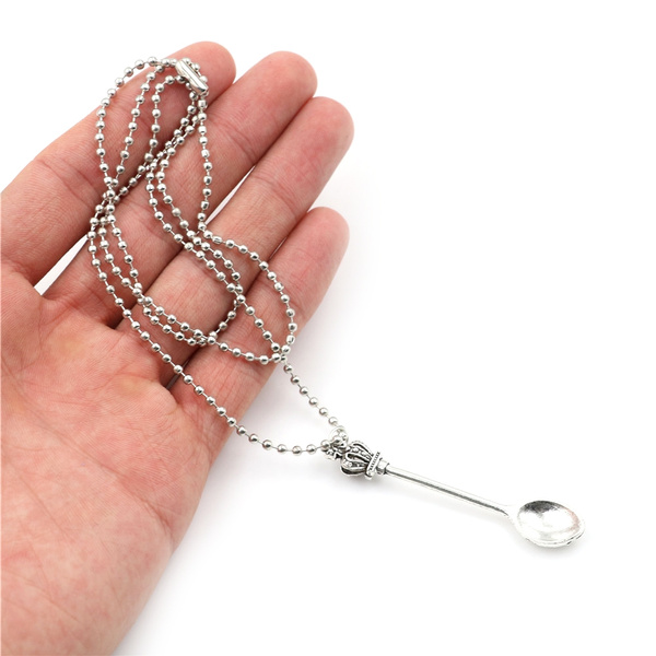 Vintage Crown Mini Tea Spoon Pendant Royal Snuff Pendant Chain Necklace Gift VBU 