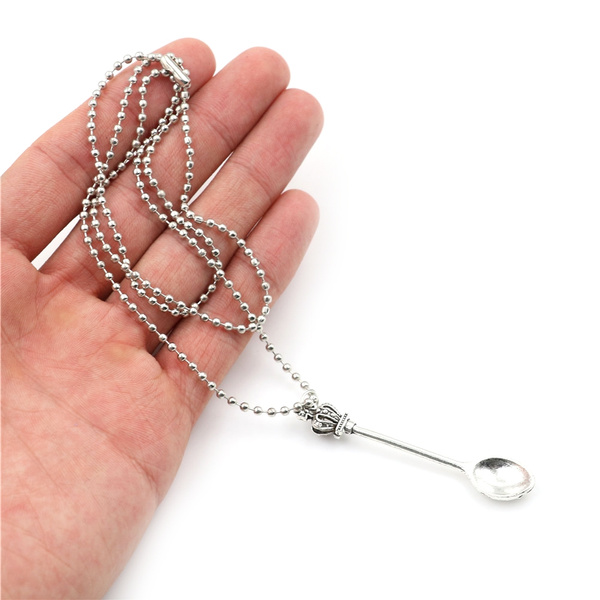 Vintage Crown Mini Tea Spoon Pendant Royal Snuff Pendant Chain Necklace Gift VBU Vintage Crown Mini Tea Spoon Pendant Royal Snuff Pendant Chain Necklace Gift VBU